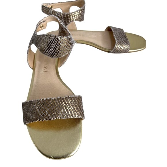 Jack Rogers Womens Size 8 Gold Snakeskin Flat Sandals With Ankle Strap - Picture 2 of 6